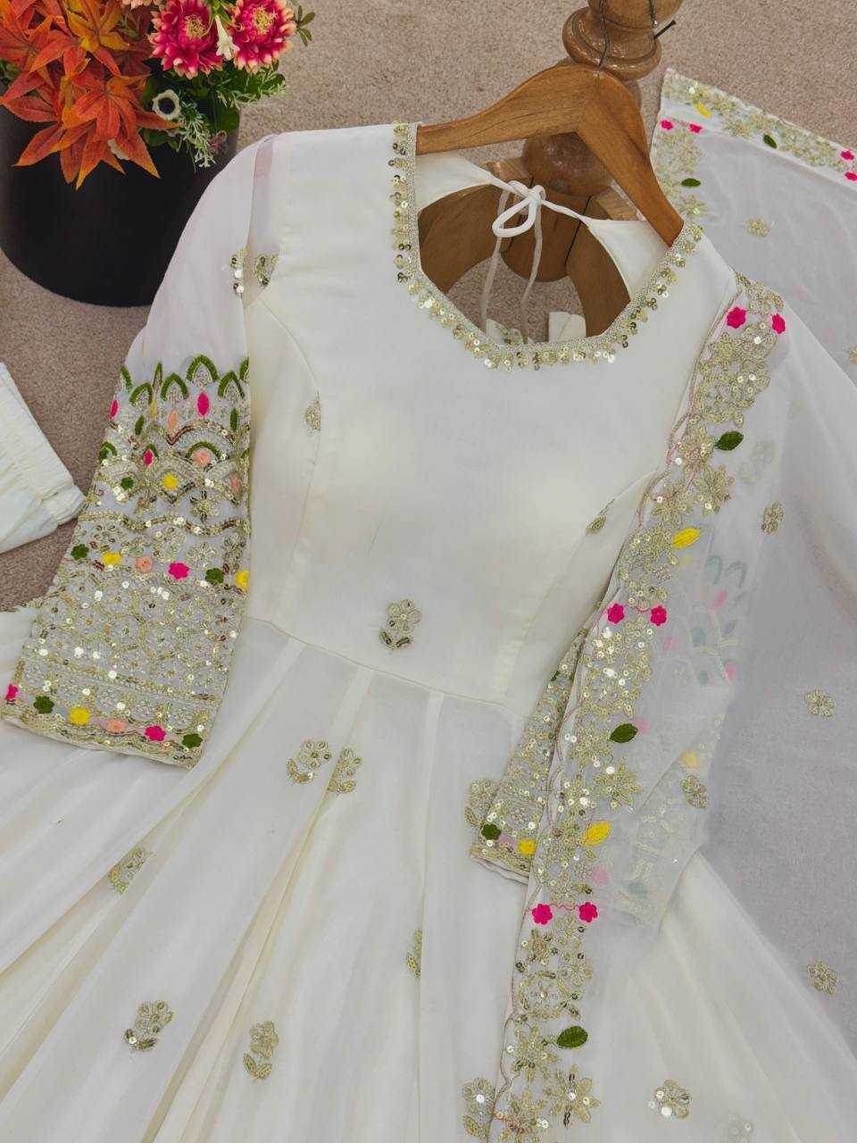 Faux Georgette Embroidery Sequin Gown - MYLUXURY LANE ENTERPRISE